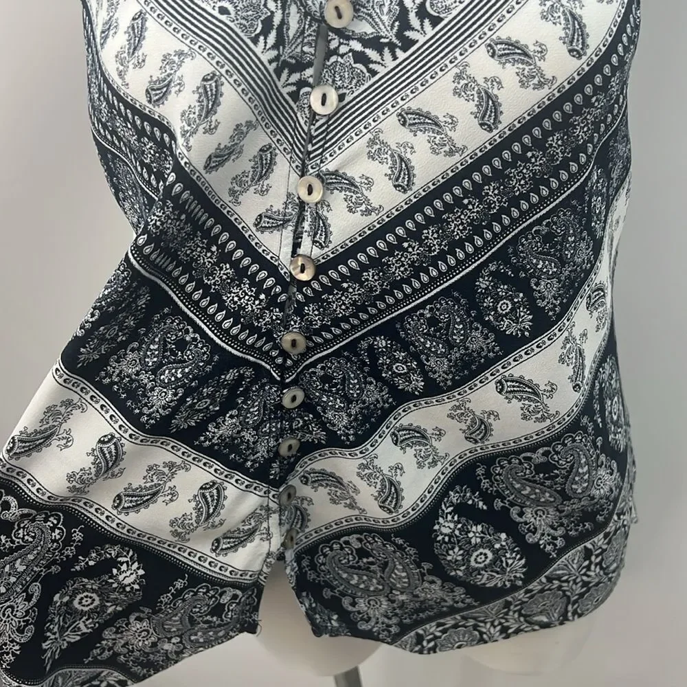Knox Rose navy white paisley floral sleeveless medium top